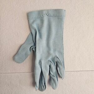 Vintage Crescendoe Powder Blue Cotton Shortie Glove Scalloped Cuff Size 6.5 READ